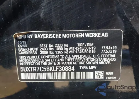 2019 BMW X3 Sdrive30I from USA, damaged, VIN 5UXTR7C58KLF30884